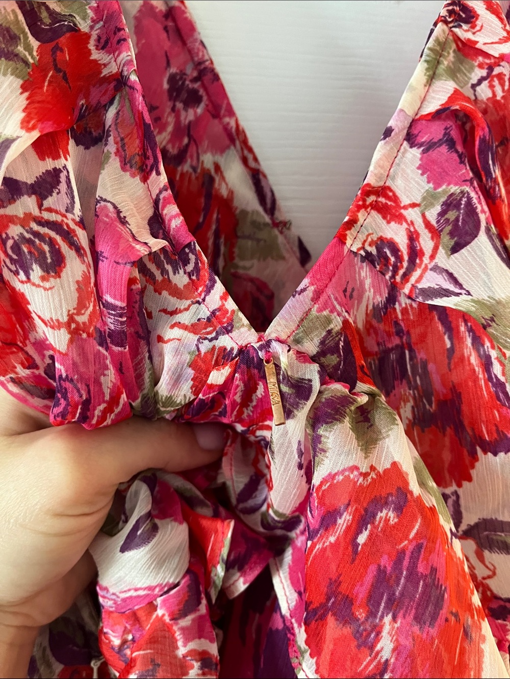 Misa Los Angeles Pink & Red Floral Tie-Shoulder Maxi Dress - Picture 5 of 8